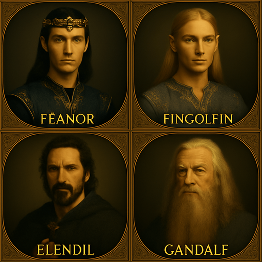 Feanor ve Fingolfin birer elf prensi buna layık olsunlar. Gandalfında şapkası yok. Çerçeve ve boyut vs değiştirmeden yeniden üret