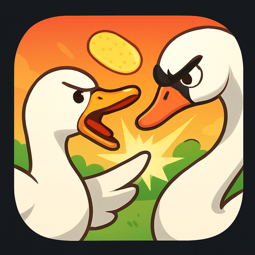 Modern App Store icon, high definition, square with rounded corners, for a game titled "Goose Chase: Battle for Chips" and with the description "Control a hungry goose collecting chips while battling an aggressive swan. Dodge attacks, counter with wing slaps and beak jabs, and collect as many chips as possible before the swan's fury becomes overwhelming. A hilarious battle of birds ensues as you try to satisfy your goose's appetite!". No text on icon!