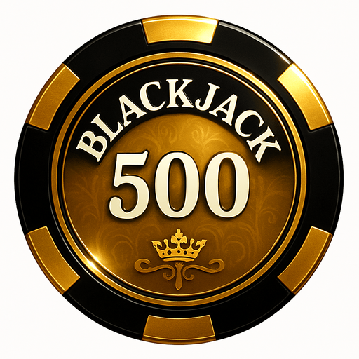 Crea un asset para una ficha de casino de $500 para Blackjack.
Color Principal: Un color muy distintivo y premium, como un dorado sólido y brillante, un plateado metálico o un negro azabache con un brillo iridiscente.
Borde/Detalles: Un borde más grueso y prominente en un color que contraste fuertemente (ej., negro sobre dorado, dorado sobre negro), y quizás un patrón de filigrana más elaborado o un diseño de corona/estrella discreto.
Valor: El número '500' grande y claro en el centro, en un color que destaque (ej., blanco, negro, o un color metálico si el fondo es oscuro), con una tipografía de casino audaz y elegante.
Estilo: Extremadamente lujoso y premium, debe ser la ficha más impresionante visualmente, coherente con 'La Tentación Dorada'.
Efectos: Un brillo intenso o reflejos que sugieran un material de altísima calidad.
Fondo: Transparente (solo la ficha)." que el texto de blackjack este aarriba.
In-Game asset.  2d.  High contrast.  No shadows