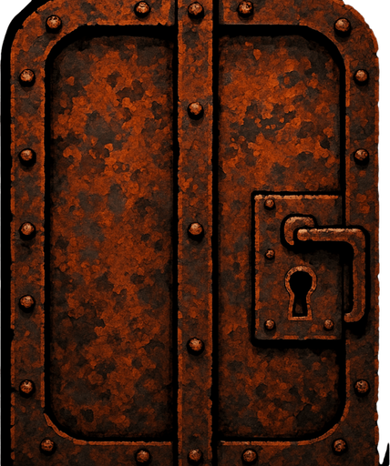 rusted iron door.
In-Game asset.  2d.  High contrast.  No shadows