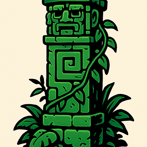The pillar of an ancient jungle temple.
In-Game asset.  2d.  High contrast.  No shadows