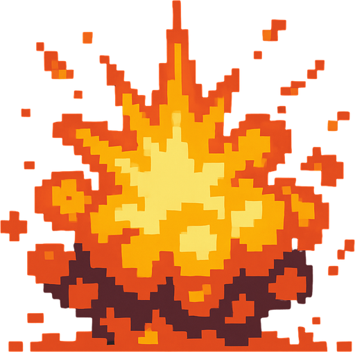digital pixel art explosion.
In-Game asset.  2d.  High contrast.  No shadows
