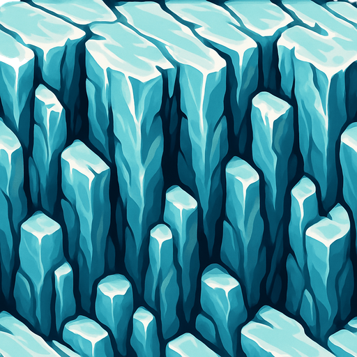 glacier wall, visto desde arriba efecto looping unilateral para repetir el grafico con continuidad.
In-Game asset.  2d.  High contrast.  No shadows