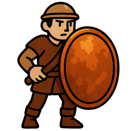 Human with a big Copper shield.
In-Game asset.  2d.  High contrast.  No shadows