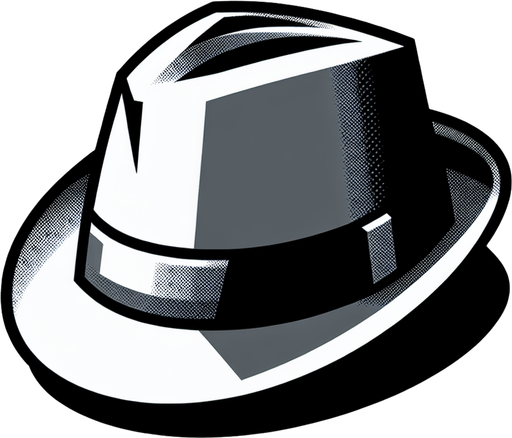 Fedora. Side profile. Cartoon..
Single Game Texture.  In-Game asset.  2d.  Blank background.  High contrast.  No shadows