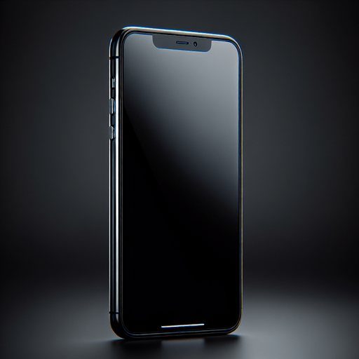 Photorealistic iphone smartphone with full blackscreen, front view.