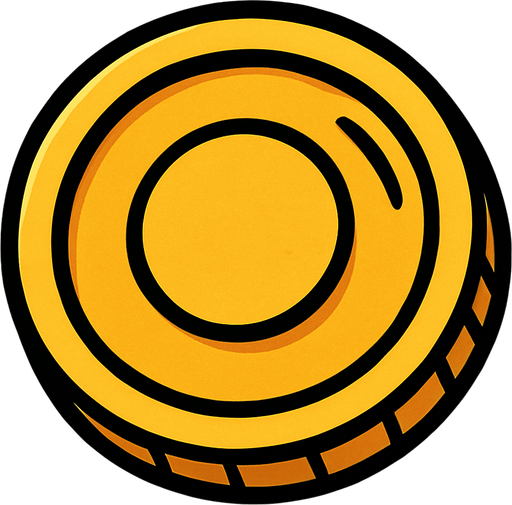 Gold coin, highly stylized, simple, simple without dollar symbol, black outline.
In-Game asset.  2d.  High contrast.  No shadows