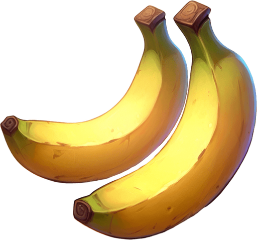 A couple of bananas.
Single Game Texture. In-Game asset. 2d. Blank background. High contrast. No shadows.