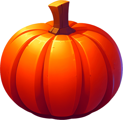 stylized orange pumpkin.
Single Game Texture. In-Game asset. 2d. Blank background. High contrast. No shadows.