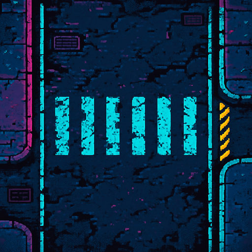 cyberpunk pixel art asphalt street.
In-Game asset.  2d.  High contrast.  No shadows