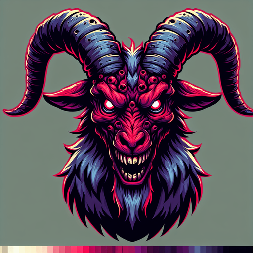 demon goat staring.
Single Game Texture. In-Game asset. 2d. Blank background. High contrast. No shadows.