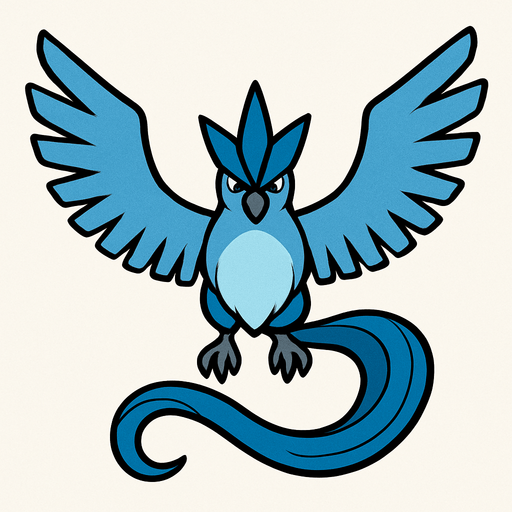 Articuno visto desde arriba.
In-Game asset.  2d.  High contrast.  No shadows