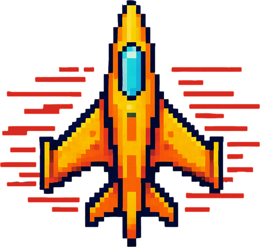 Пиксельный корабль с видом сверху олицетворяющий скорость.
In-Game asset.  2d.  High contrast.  No shadows