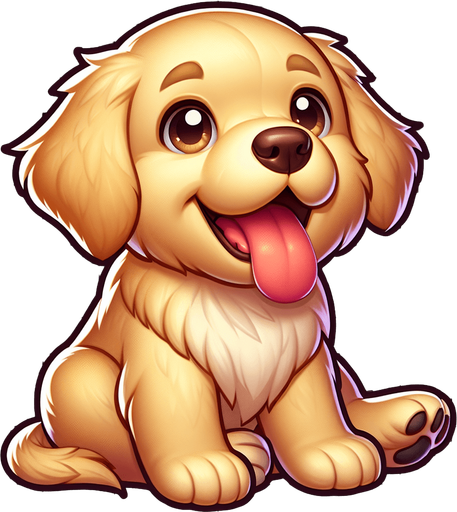 A happy golder retriever puppy. tongue hanging out in happiness. sitting down and looking at the viewer..
Single Game Texture. In-Game asset. 2d. Blank background. High contrast. No shadows.