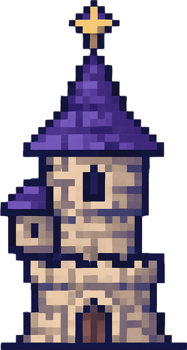 pixel art büyücü kulesi.
In-Game asset.  2d.  High contrast.  No shadows