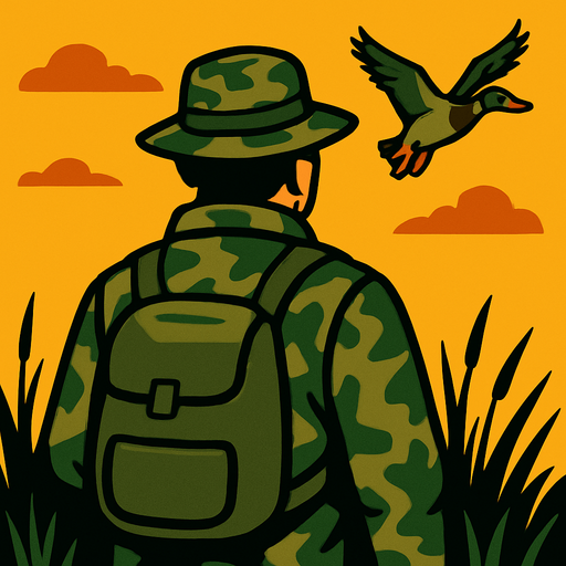 Duck hunter without gun from behind of him.
In-Game asset.  2d.  High contrast.  No shadows