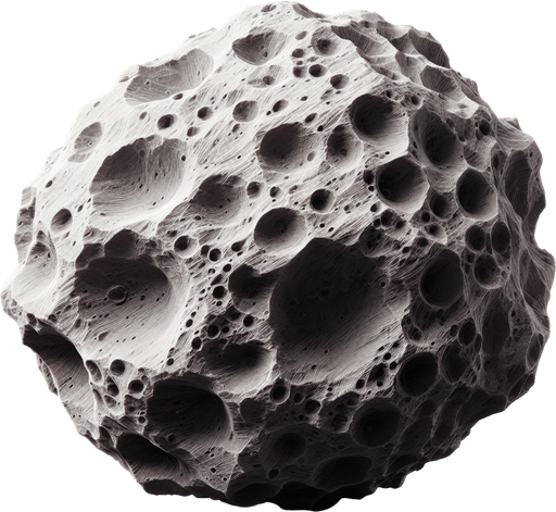 asteroid.
Single Game Texture. In-Game asset. 2d. Blank background. High contrast. No shadows.