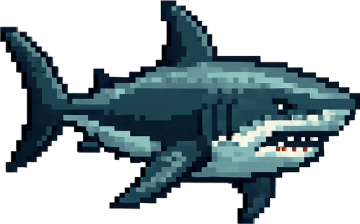 realistic pixel shark.
In-Game asset.  2d.  High contrast.  No shadows