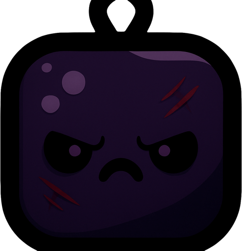 Bunun herşeyini aynı yap sadece rengini koyu siyah ve mor yap surat ifadesi de kızgın ve yüzünde küçük sıyrık ve kesikler olsun