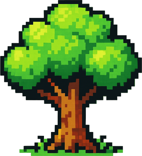 Tree pixel art.
In-Game asset.  2d.  High contrast.  No shadows