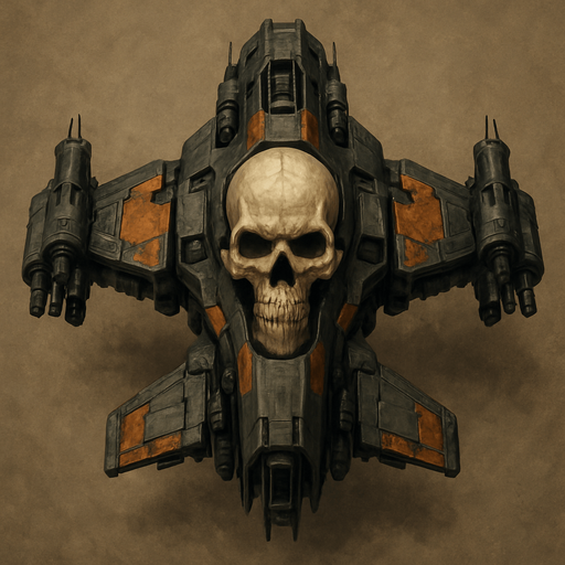 war drone spaceship skull tip top view.
