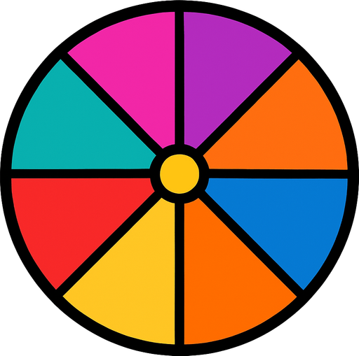 Una ruleta, dividida en 8 partes, cada parte separada por una linea negra y cada parte rellena con un color brillante atractivo, sin fondo, sin flecha apuntando al resultado.
In-Game asset.  2d.  High contrast.  No shadows