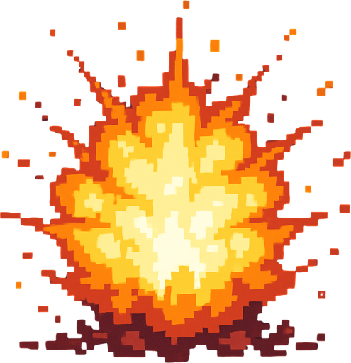 Una explosión normal pixelart.
In-Game asset.  2d.  High contrast.  No shadows