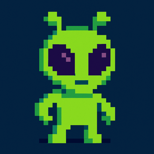 Pixel uzaylı olsun.
In-Game asset.  2d.  High contrast.  No shadows