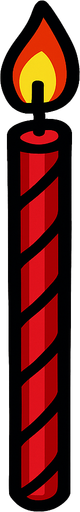 Red colored long thin candle birthday cake candle.
In-Game asset.  2d.  High contrast.  No shadows