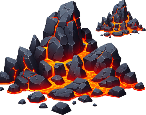 3d Lava rocks.
Single Game Texture. In-Game asset. 2d. Blank background. High contrast. No shadows.