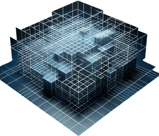 reimagine with only a grid floor with white/blue lines and dark background. no boxes, just a flat floor.
Background image. High contrast. No shadows.