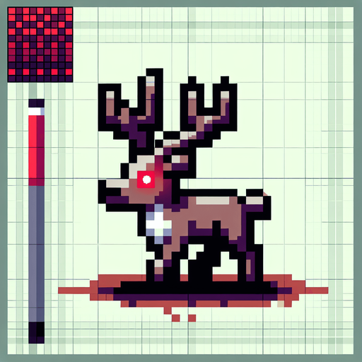 16 bit sprite of a red eye reindeer Single Game Texture. In-Game asset. 2d. Blank background. High contrast. No shadows.