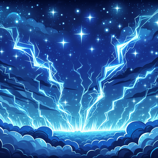 blue electricity in the sky cartoon, 2d