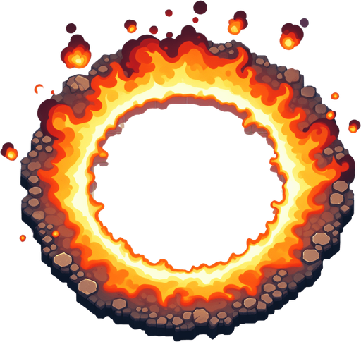 A ring of nuclear fire seen from overhead.
Single Game Texture. In-Game asset. 2d. Blank background. High contrast. No shadows.