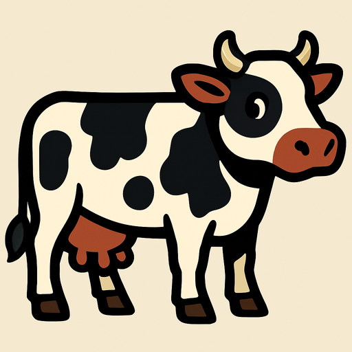 Cow.
In-Game asset.  2d.  High contrast.  No shadows