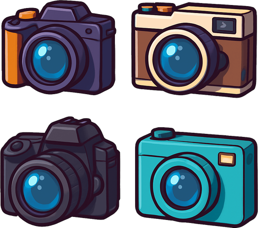 Pack of different cameras.
In-Game asset.  High contrast.  No shadows. 3D