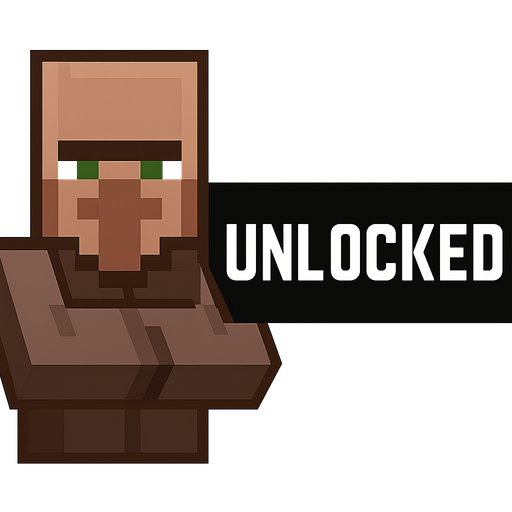Minecraft villager unlocked button.
In-Game asset.  2d.  High contrast.  No shadows