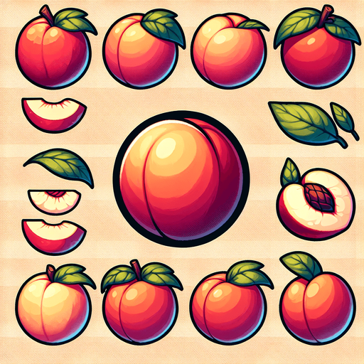 peaches.
Single Game Texture. In-Game asset. 2d. Blank background. High contrast. No shadows.