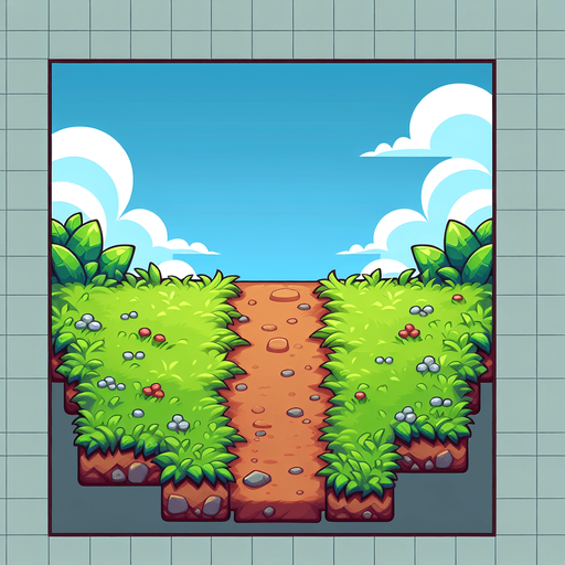 Side view of a Sidescroll Horizontal Grassy Ground path.
Single Game Texture. In-Game asset. 2d. Blank background. High contrast. No shadows. Cartoon style