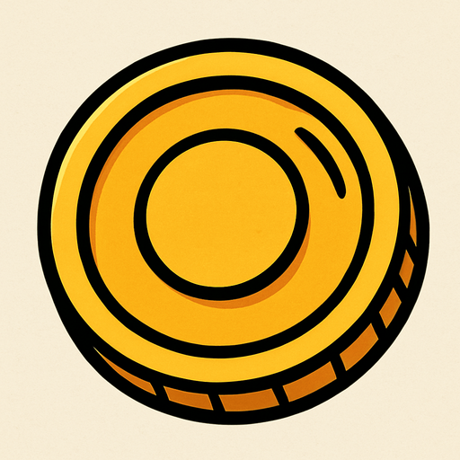 Gold coin, highly stylized, simple, simple without dollar symbol, black outline.
In-Game asset.  2d.  High contrast.  No shadows