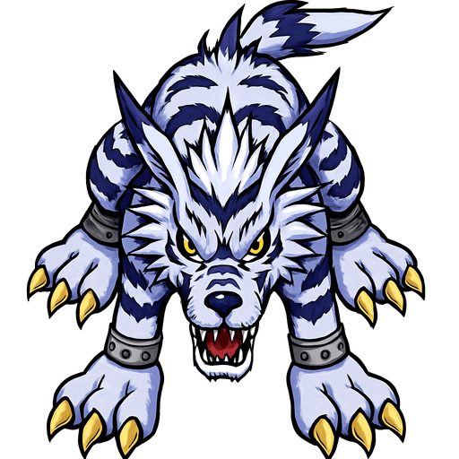 Garurumon, visto desde arriba, detalles muy altos, sin errores idéntico.
In-Game asset.  2d.  High contrast.  No shadows