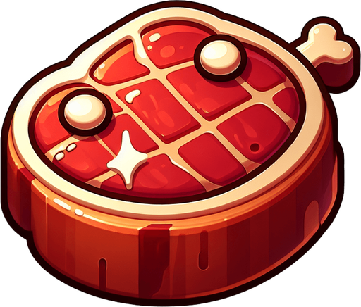An animated image of a delicious meat.
Single Game Texture. In-Game asset. 2d. Blank background. High contrast. No shadows.