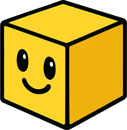 The cube of this game should have a smiling face, be yellow, have no hands or feet, be 3D and look cute..
In-Game asset.  2d.  High contrast.  No shadows