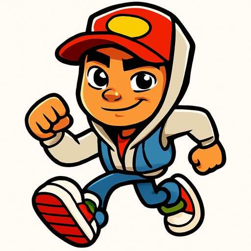 karizmatik ama aynı zamanda sevimli görünen koşucu subway surfers karakteri.
In-Game asset.  2d.  High contrast.  No shadows