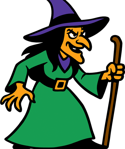 La sorcière Malicia.
In-Game asset.  2d.  High contrast.  No shadows