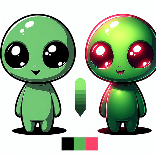 Green alien cartoon. Red eyes. Cute, smiling. Blank background. High contrast. No shadows.