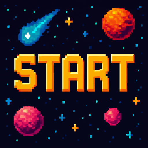 Start в космической пмксельном стиле.
In-Game asset.  2d.  High contrast.  No shadows