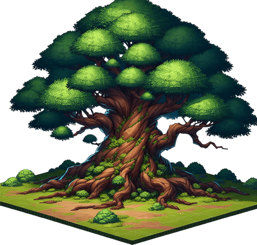 Giant_tree.
Single Game Texture.  In-Game asset.  2d.  Blank background.  High contrast.  No shadows