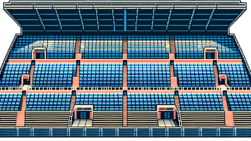 full close and front view of empty stands.
retro gaming style