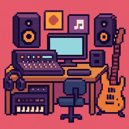 Music studio pixel.
In-Game asset.  2d.  High contrast.  No shadows